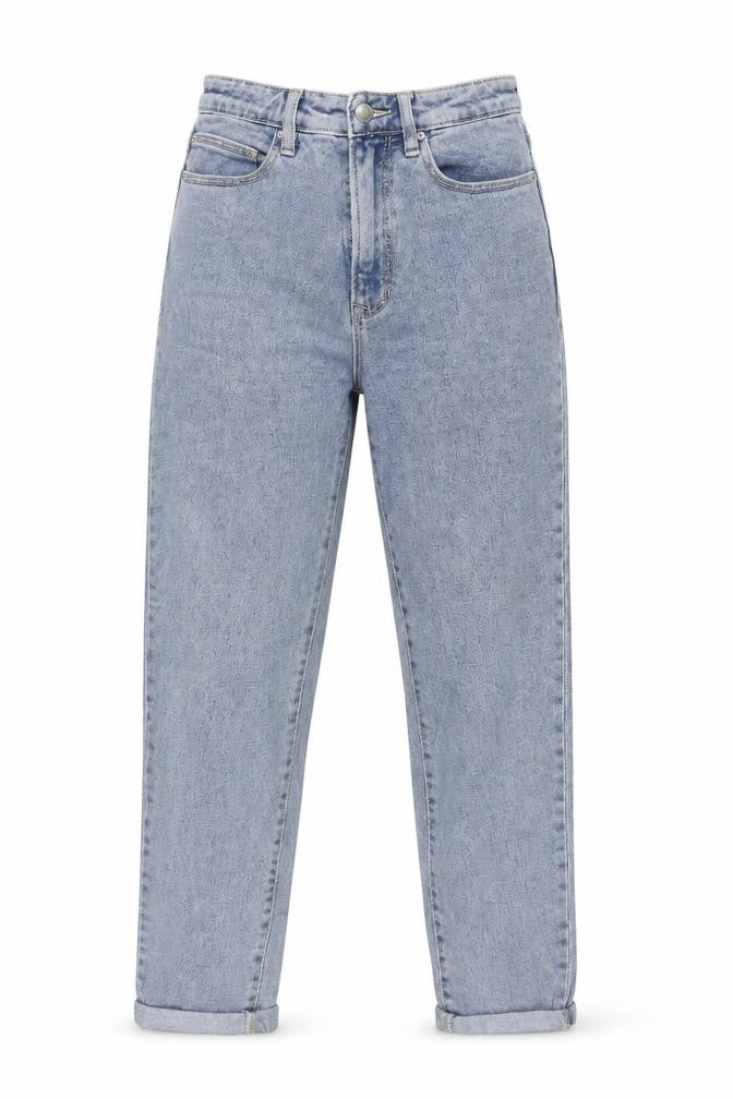 Front view of Stradivarius Women Blue High Rise Mom Jeans, size 6