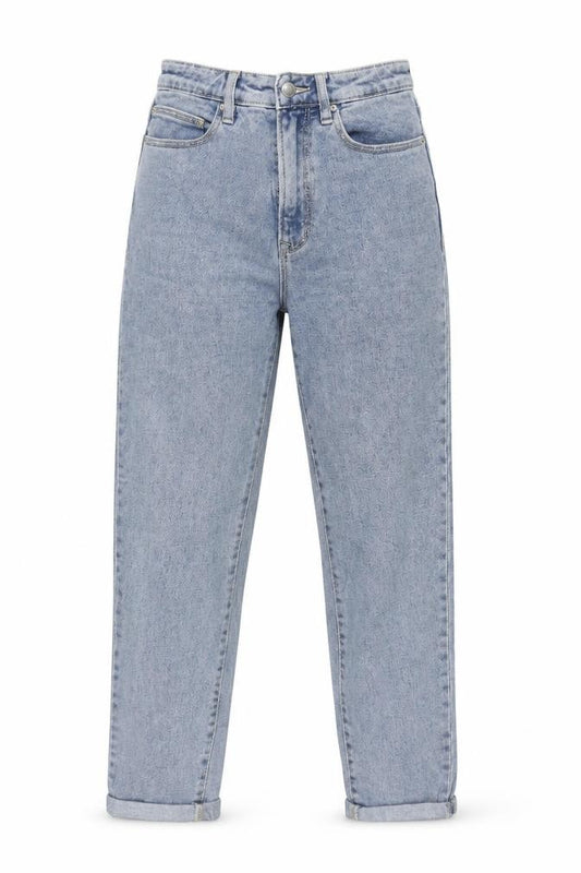 Front view of Stradivarius Women Blue High Rise Mom Jeans, size 6
