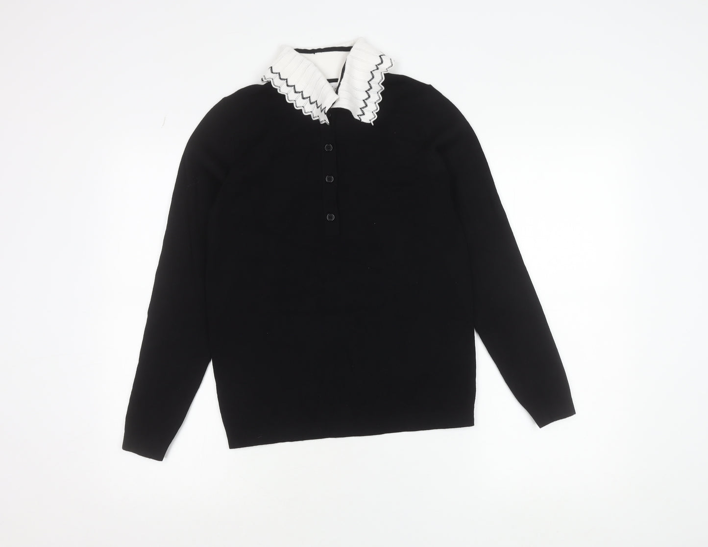 Gallery Women's Black Collared Henley Knit Jumper Size S