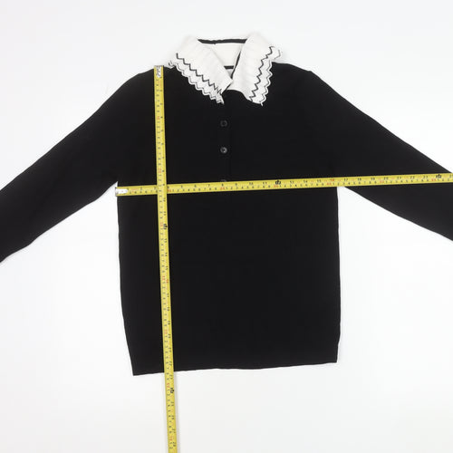 Gallery Women's Black Collared Henley Knit Jumper Size S