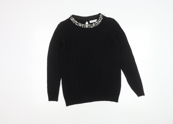 Gallery Womens Black Beaded Crew Neck Long Sleeve Knit Blouse Size S