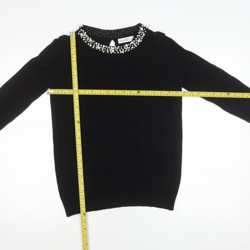 Gallery Womens Black Beaded Crew Neck Long Sleeve Knit Blouse Size S