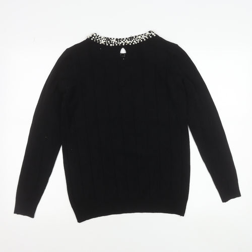 Gallery Womens Black Beaded Crew Neck Long Sleeve Knit Blouse Size S