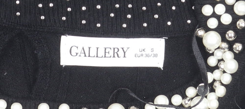 Gallery Womens Black Beaded Crew Neck Long Sleeve Knit Blouse Size S