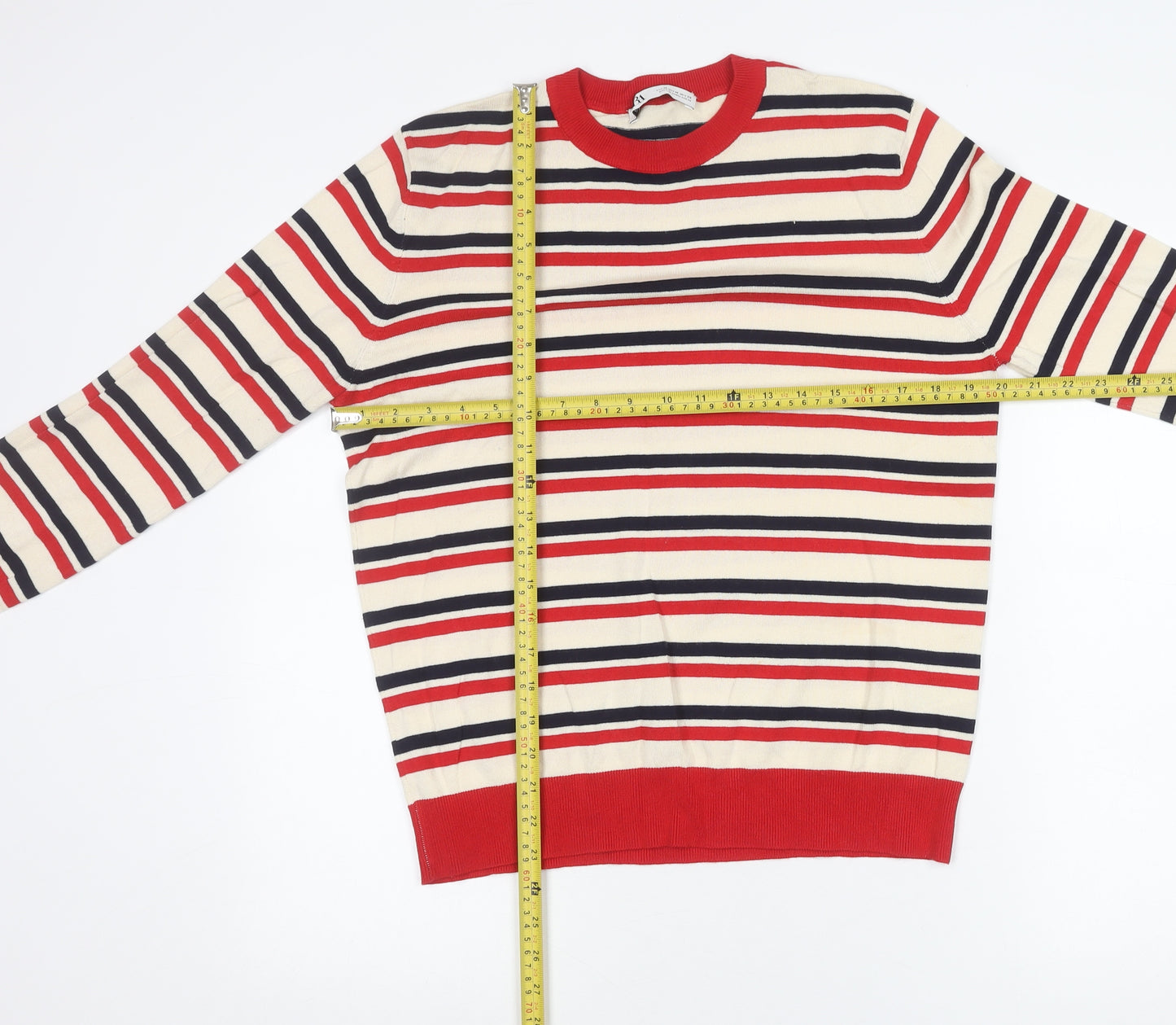 ZARA Women’s Multicoloured Striped Crew Neck Knit Jumper M