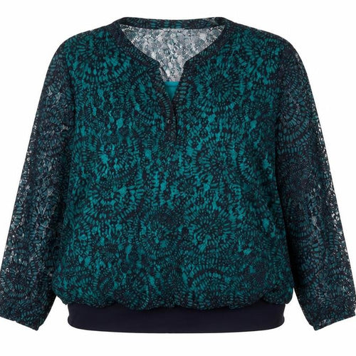 Gerard Women's Green Lace Long Sleeve V-Neck Tunic Blouse Size 20
