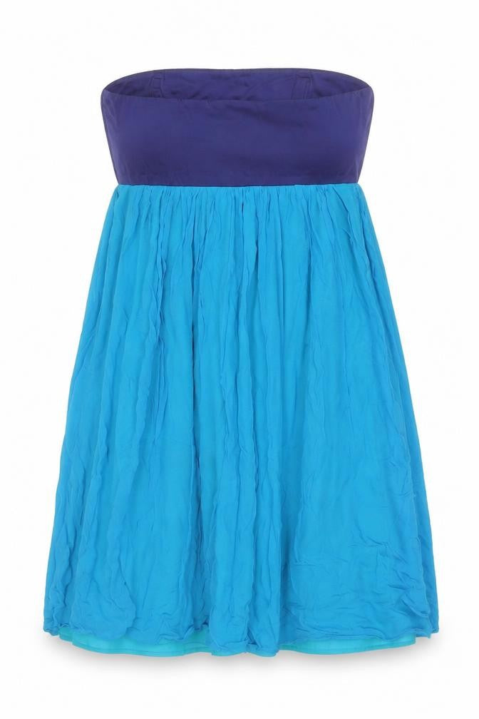 Front view of French Connection Women Blue Strapless Chiffon Dress, size 14