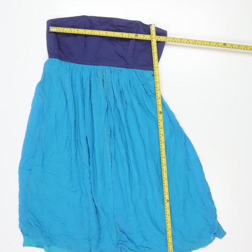 French Connection Women Blue Strapless Chiffon Dress Size 14