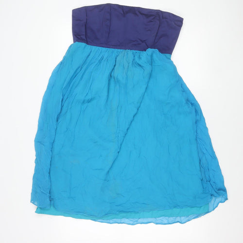 French Connection Women Blue Strapless Chiffon Dress Size 14