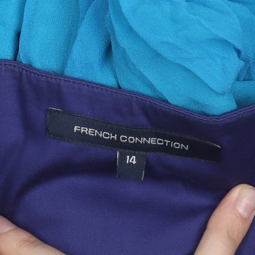French Connection Women Blue Strapless Chiffon Dress Size 14