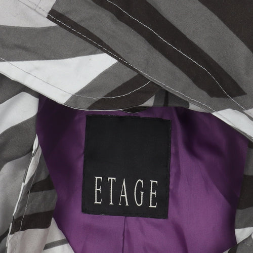 ETAGE Womens Grey Geometric Hooded Rain Coat Size 8 Belted Long Polyester
