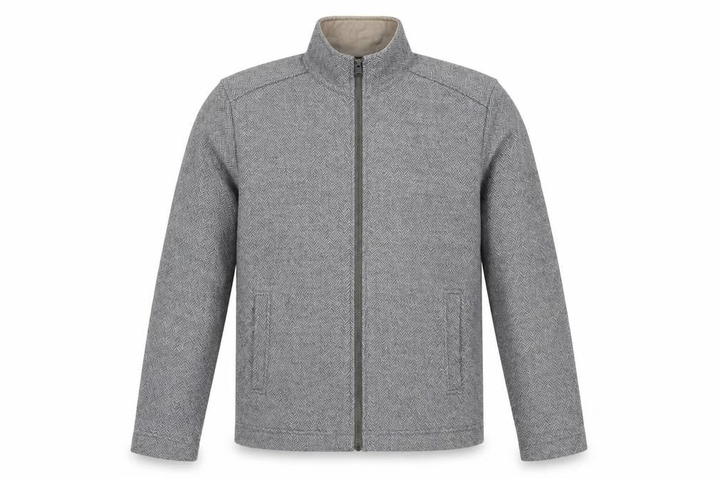 Front view of Marks & Spencer Men's Grey Herringbone Full Zip Jacket, size S