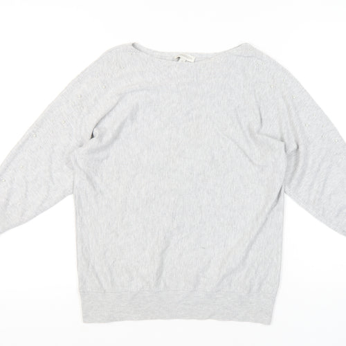 Monsoon Women’s Grey Beaded Knit Jumper Size M Boat Neck Long Sleeve