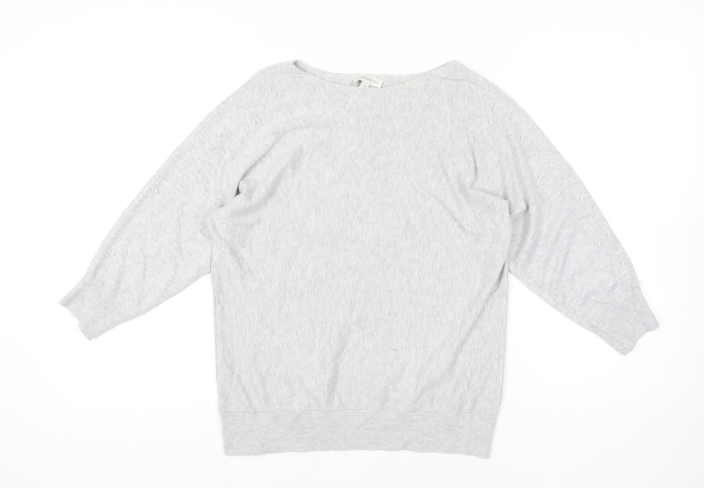 Monsoon Women’s Grey Beaded Knit Jumper Size M Boat Neck Long Sleeve