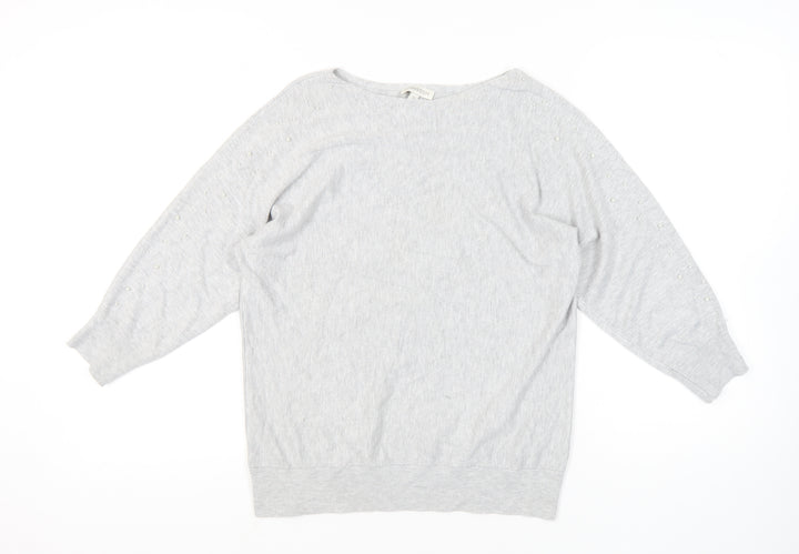 Monsoon Women’s Grey Beaded Knit Jumper Size M Boat Neck Long Sleeve