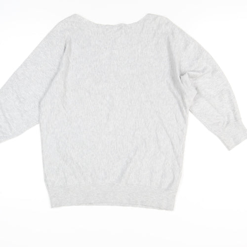 Monsoon Women’s Grey Beaded Knit Jumper Size M Boat Neck Long Sleeve
