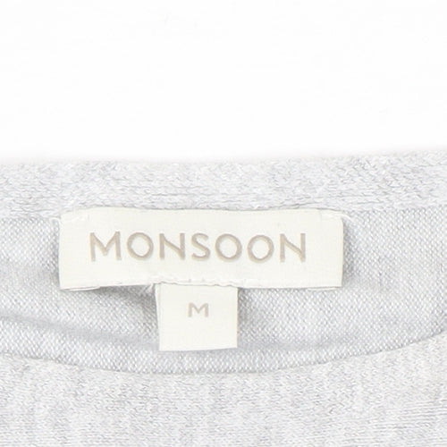 Monsoon Women’s Grey Beaded Knit Jumper Size M Boat Neck Long Sleeve
