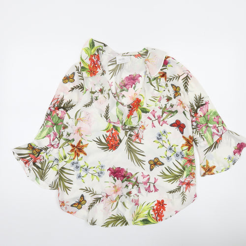 Wallis Petite Women’s Multicoloured Floral Ruffle Tunic Blouse Size 8