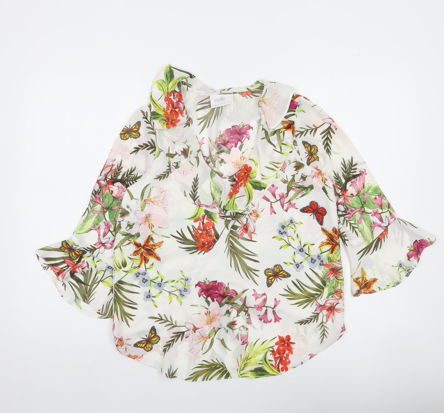 Wallis Petite Women’s Multicoloured Floral Ruffle Tunic Blouse Size 8