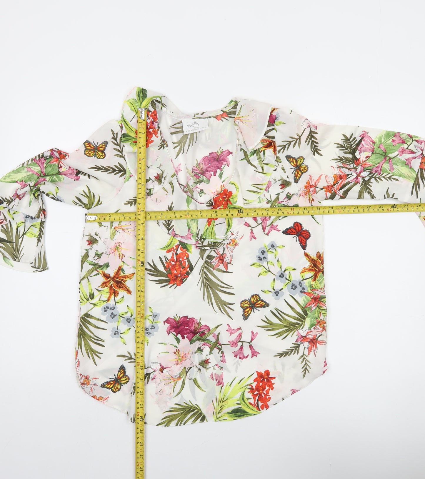 Wallis Petite Women’s Multicoloured Floral Ruffle Tunic Blouse Size 8