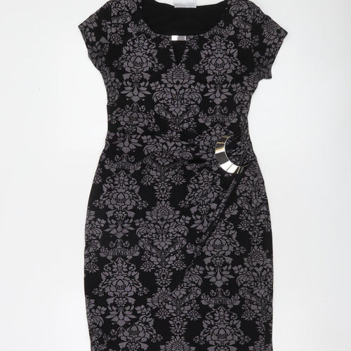 Wallis Petite Black Bodycon Knee Length Dress Size 8