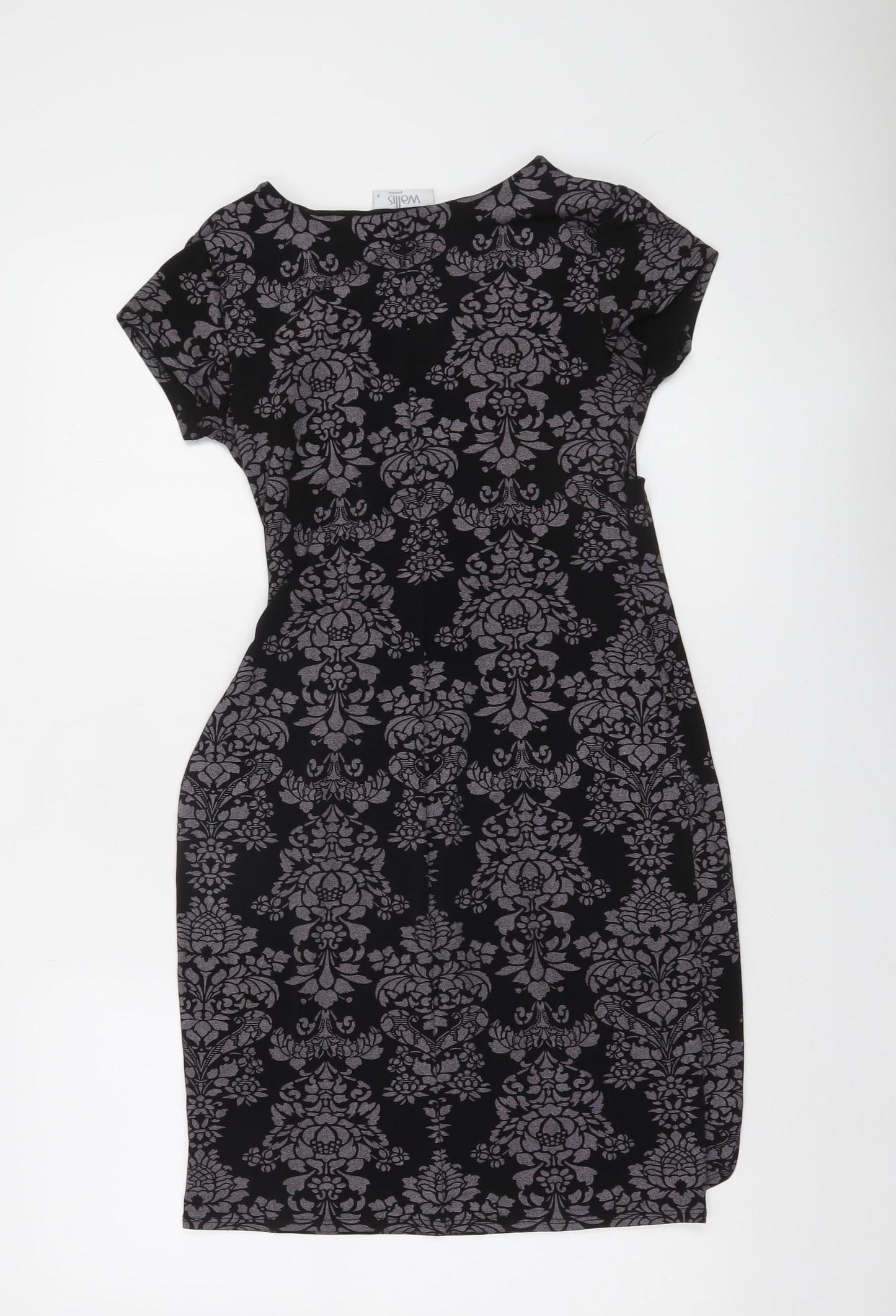 Wallis Petite Black Bodycon Knee Length Dress Size 8