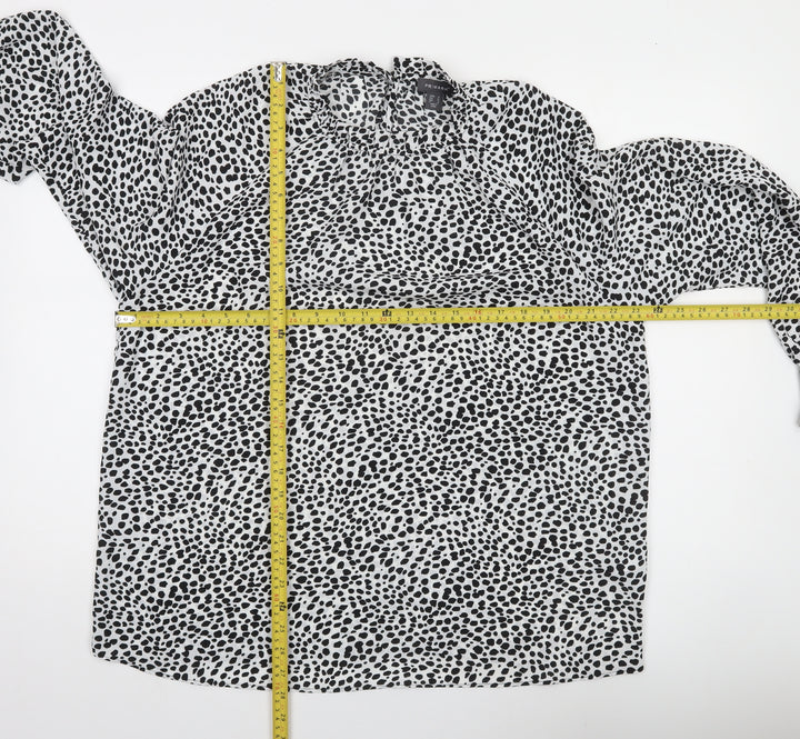 Primark Women's Black Animal Print High Neck Long Sleeve Blouse Size 14