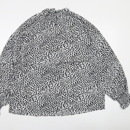 Primark Women's Black Animal Print High Neck Long Sleeve Blouse Size 14