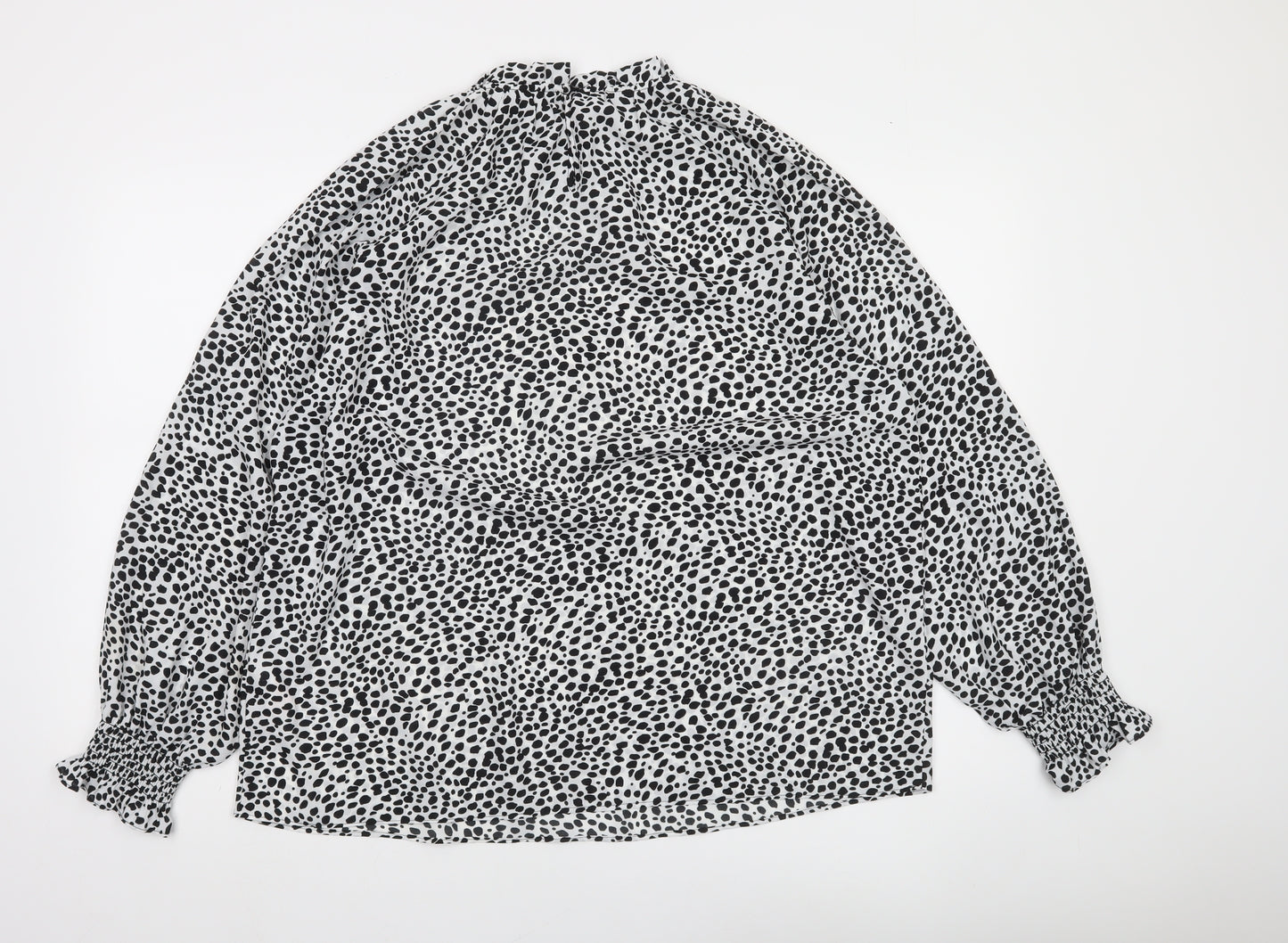 Primark Women's Black Animal Print High Neck Long Sleeve Blouse Size 14