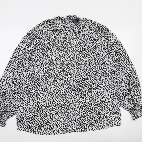 Primark Women's Black Animal Print High Neck Long Sleeve Blouse Size 14