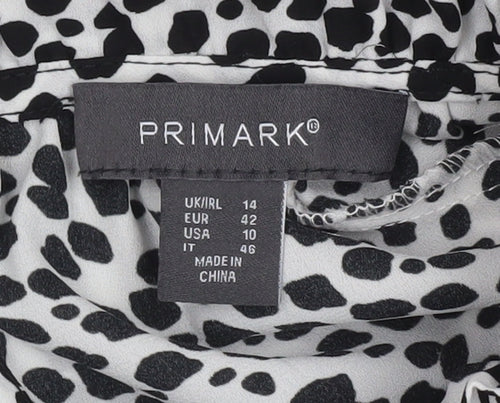 Primark Women's Black Animal Print High Neck Long Sleeve Blouse Size 14