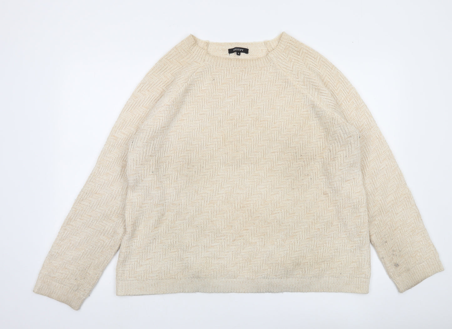 Mystify Womens Beige XL Pullover Knit Jumper Herringbone Crew Neck