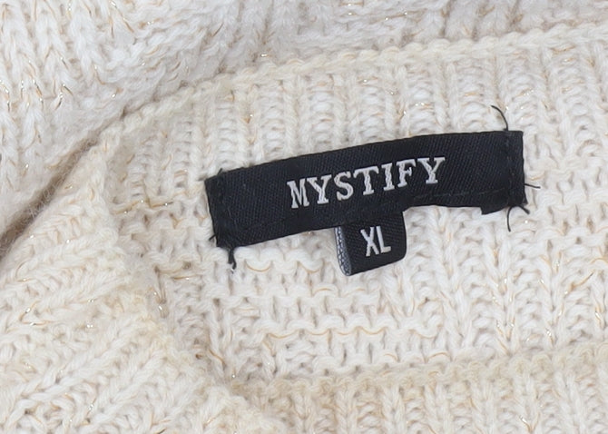 Mystify Womens Beige XL Pullover Knit Jumper Herringbone Crew Neck