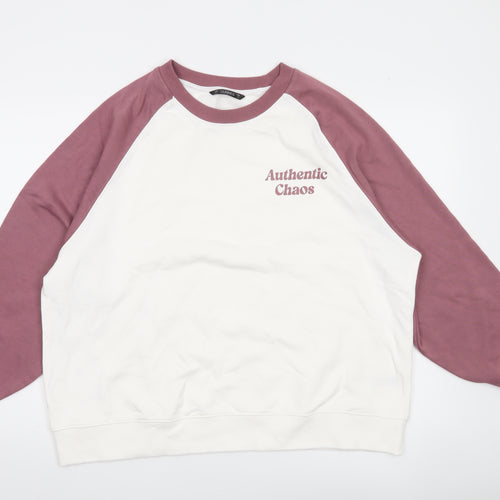 Dunnes Women’s White & Mauve Raglan Pullover Sweatshirt Size L