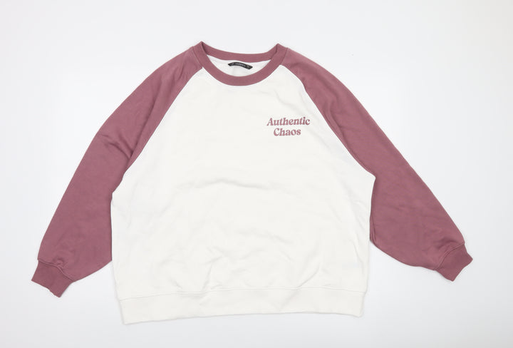 Dunnes Women’s White & Mauve Raglan Pullover Sweatshirt Size L