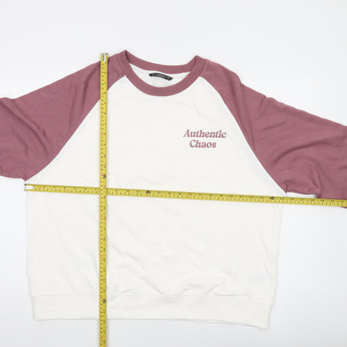 Dunnes Women’s White & Mauve Raglan Pullover Sweatshirt Size L
