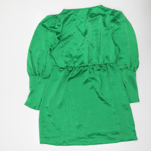 Vila Women’s Green Wrap Dress Size 14 Satin Party Long Sleeve