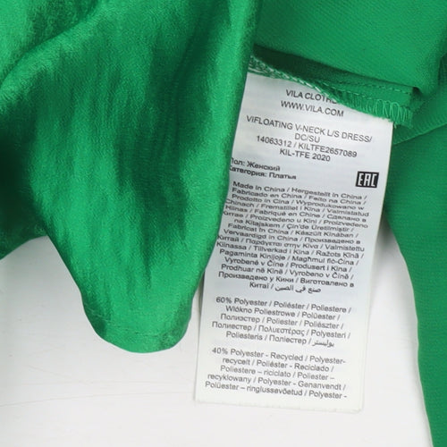 Vila Women’s Green Wrap Dress Size 14 Satin Party Long Sleeve