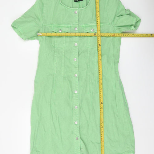 Pieces Women Green Cotton Shirt Dress M Short Sleeve Casual