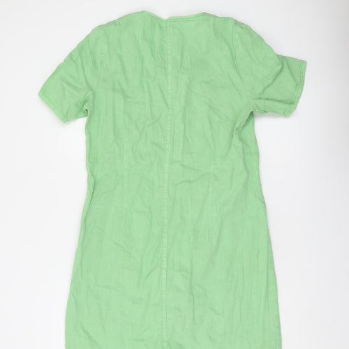Pieces Women Green Cotton Shirt Dress M Short Sleeve Casual