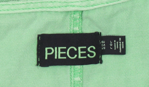 Pieces Women Green Cotton Shirt Dress M Short Sleeve Casual