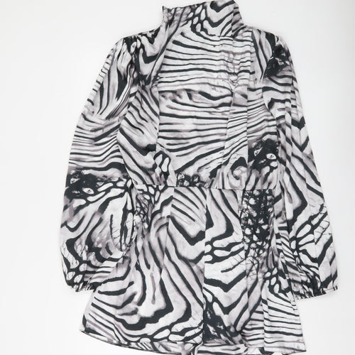 River Island Womens Black White Zebra Print Long Sleeve Playsuit Size 12