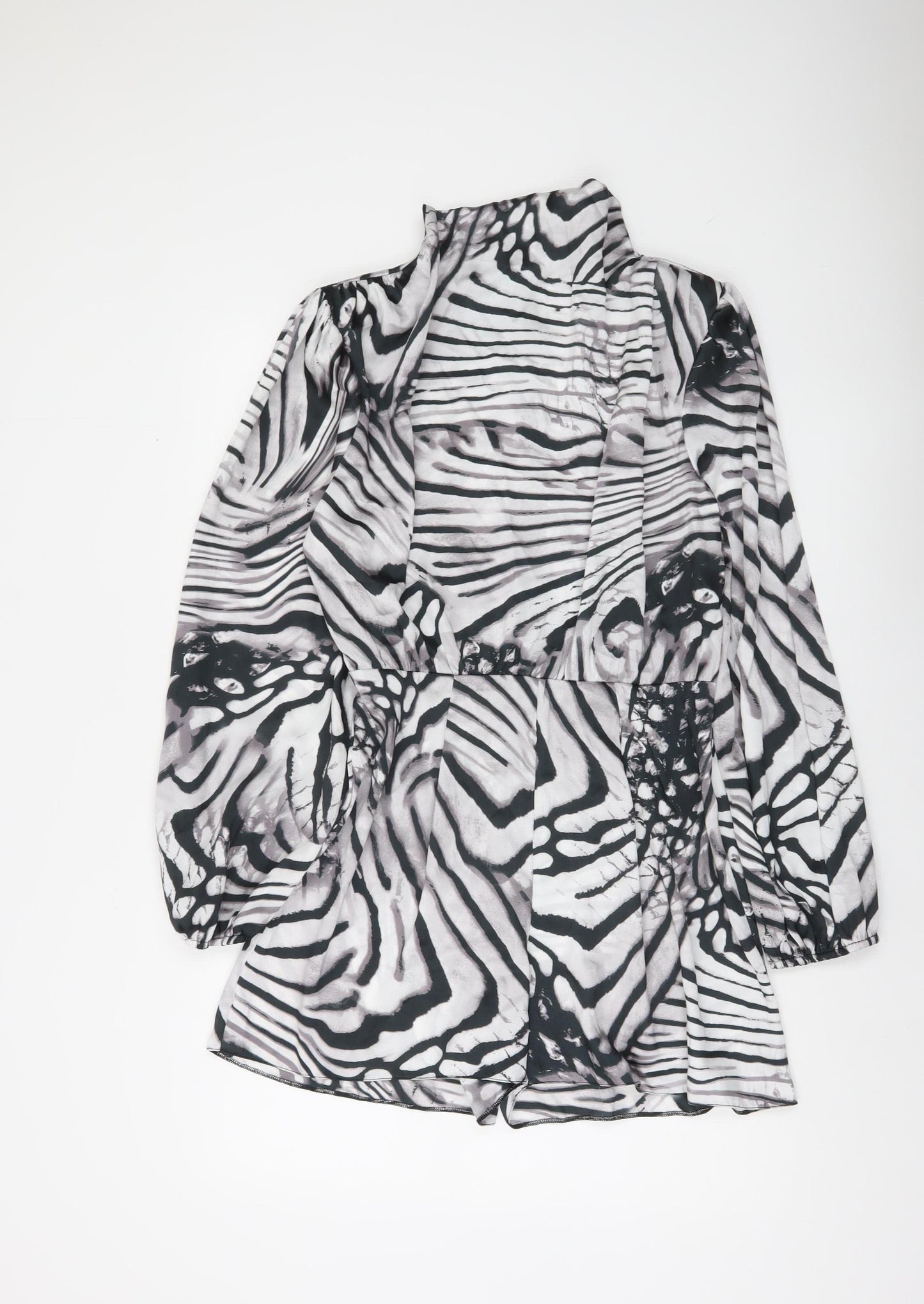 River Island Womens Black White Zebra Print Long Sleeve Playsuit Size 12