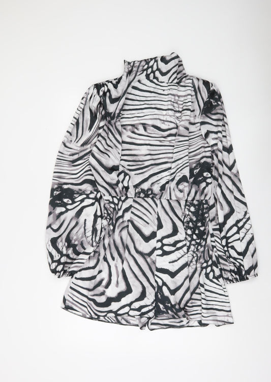 River Island Womens Black White Zebra Print Long Sleeve Playsuit Size 12