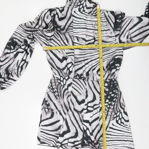 River Island Womens Black White Zebra Print Long Sleeve Playsuit Size 12