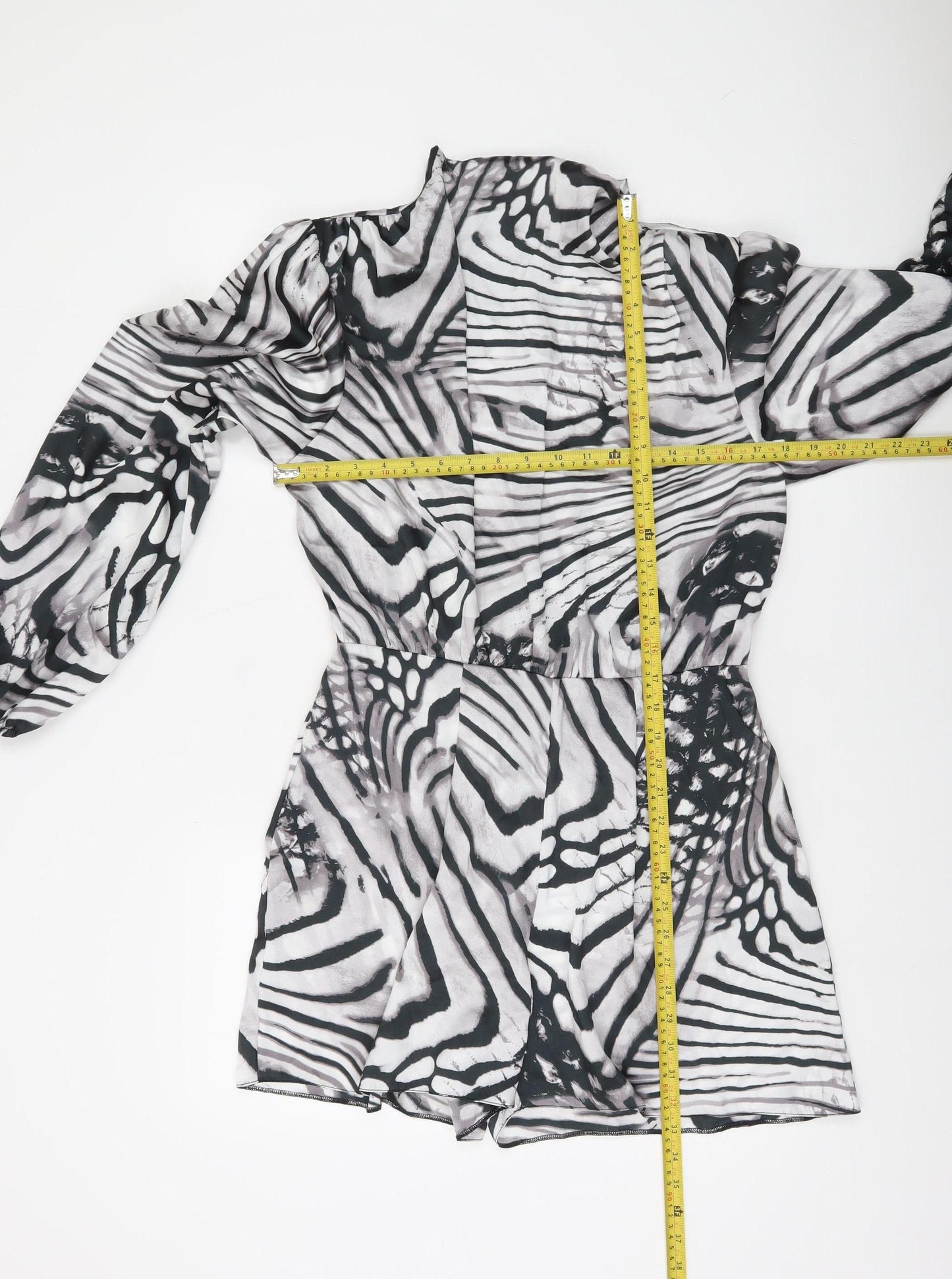 River Island Womens Black White Zebra Print Long Sleeve Playsuit Size 12