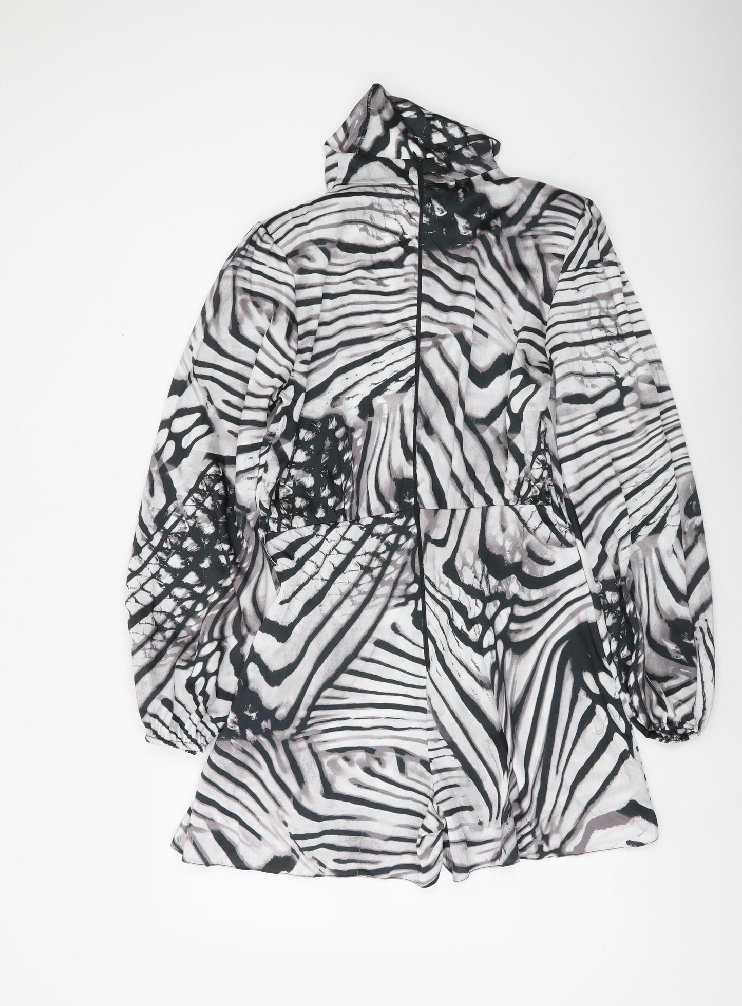 River Island Womens Black White Zebra Print Long Sleeve Playsuit Size 12