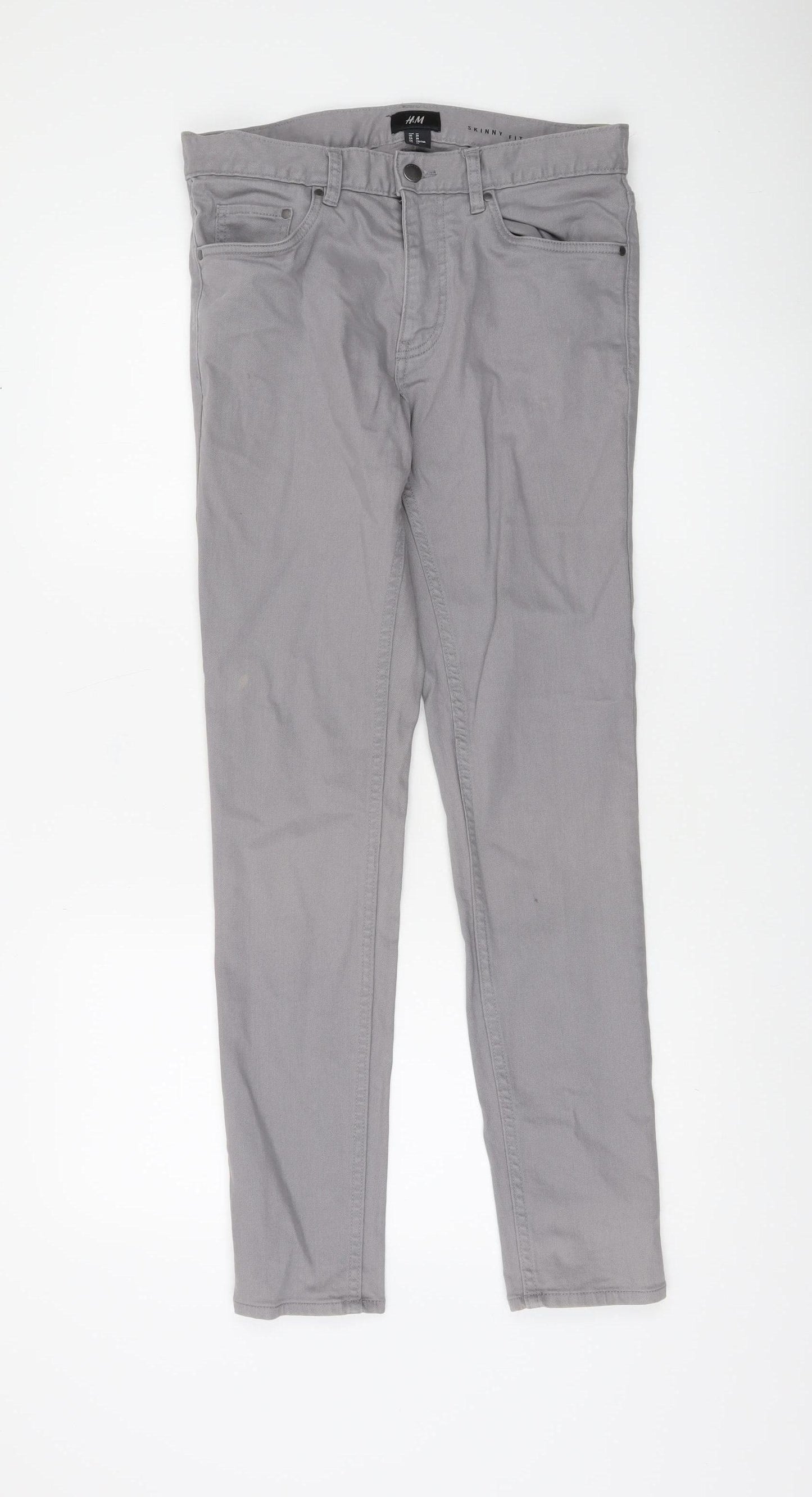 H&M Men's Grey Slim Fit Chino Trousers Size 29