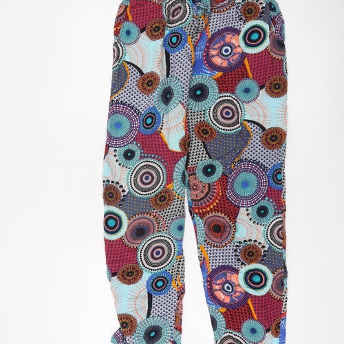 Izabel London Women’s Multicoloured Geometric Boho Viscose Trousers Size 10