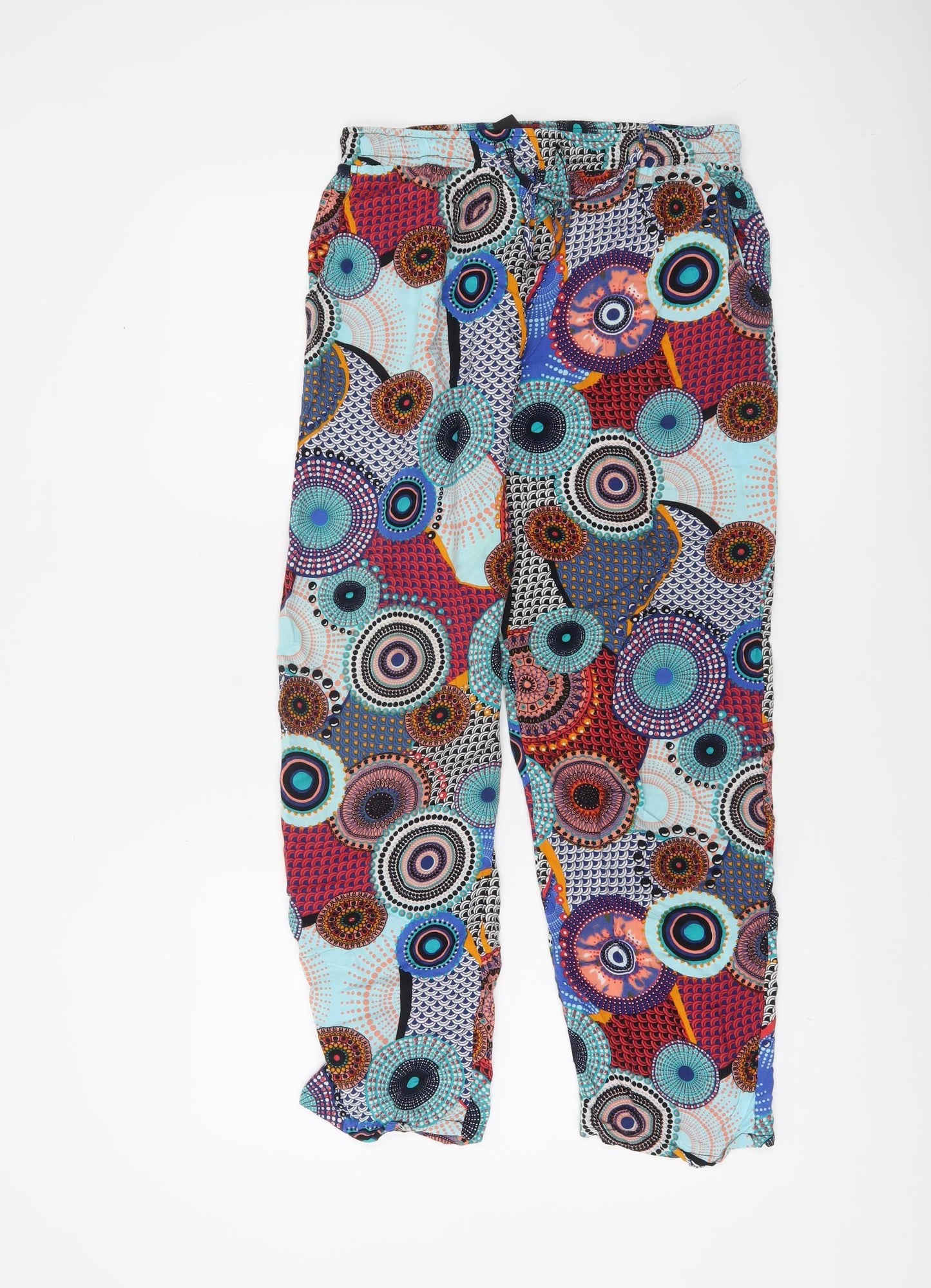Izabel London Women’s Multicoloured Geometric Boho Viscose Trousers Size 10